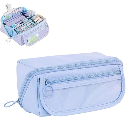 1 Large Waterproof Pencil Case with Zipper, Multifunctional Travel Pencil Box for Students & Office, Blue V1188-MS-325-1990