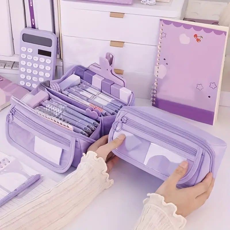 1 Large Waterproof Pencil Case with Zipper, Multifunctional Travel Pencil Box for Students & Office, Blue V1188-MS-325-1990