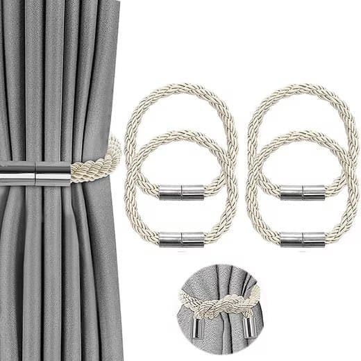 4-Pack Magnetic Curtain Tiebacks with Buckle No-Drill, Beige V1188-MS-325-1992