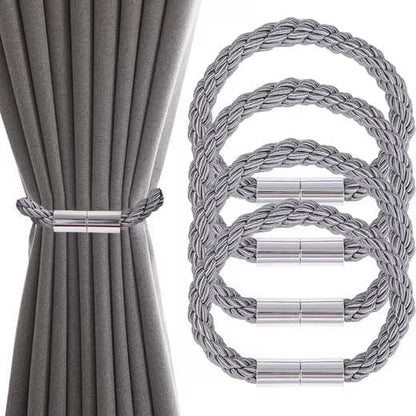 4-Pack Magnetic Curtain Tiebacks with Buckle No-Drill, Gray V1188-MS-325-1993