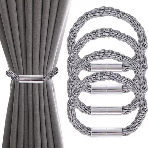 4-Pack Magnetic Curtain Tiebacks with Buckle No-Drill, Gray V1188-MS-325-1993