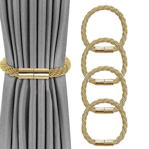 4-Pack Magnetic Curtain Tiebacks with Buckle No-Drill, Gold V1188-MS-325-1994