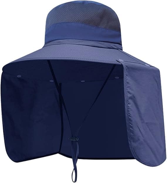 UV Protection Foldable Sun Hat with Neck Protection, Fishing and Hiking Cap, Dark Blue V1188-MS-325-1998