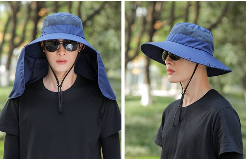UV Protection Foldable Sun Hat with Neck Protection, Fishing and Hiking Cap, Dark Blue V1188-MS-325-1998