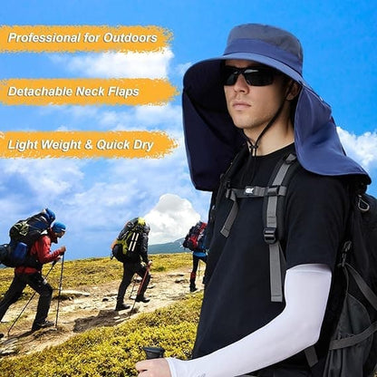 UV Protection Foldable Sun Hat with Neck Protection, Fishing and Hiking Cap, Dark Blue V1188-MS-325-1998