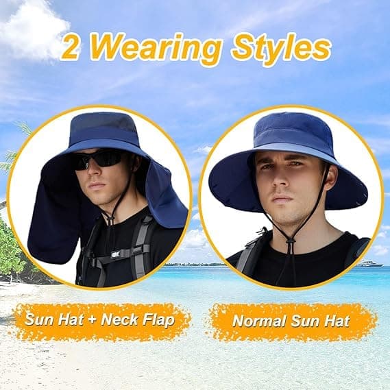 UV Protection Foldable Sun Hat with Neck Protection, Fishing and Hiking Cap, Dark Blue V1188-MS-325-1998