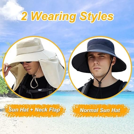 Foldable Sun Hat with Neck Protection UV Protection Fishing and Hiking Cap, Beige V1188-MS-325-1999