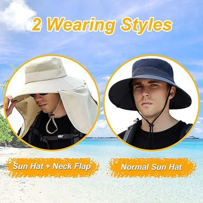 Foldable Sun Hat with Neck Protection UV Protection Fishing and Hiking Cap, Beige V1188-MS-325-1999