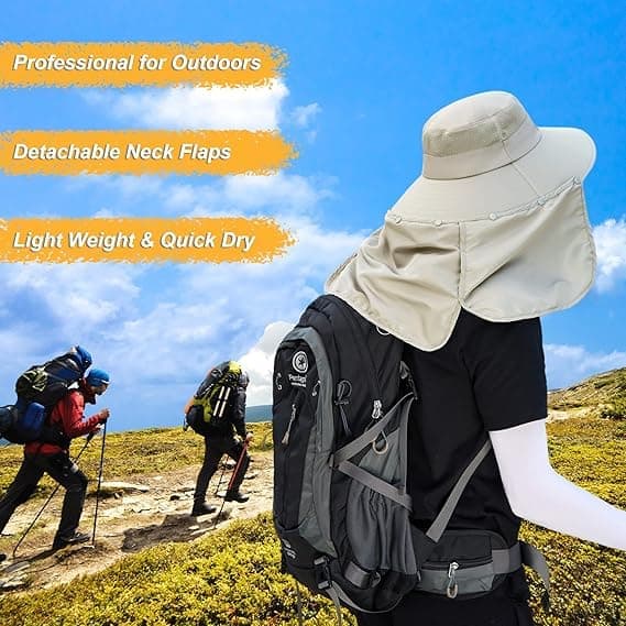 Foldable Sun Hat with Neck Protection UV Protection Fishing and Hiking Cap, Beige V1188-MS-325-1999