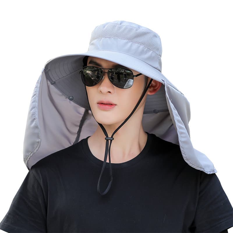 Foldable Sun Hat with Neck Protection UV Protection Fishing and Hiking Cap, Light Gray V1188-MS-325-2000