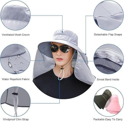 Foldable Sun Hat with Neck Protection UV Protection Fishing and Hiking Cap, Light Gray V1188-MS-325-2000