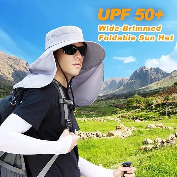Foldable Sun Hat with Neck Protection UV Protection Fishing and Hiking Cap, Light Gray V1188-MS-325-2000