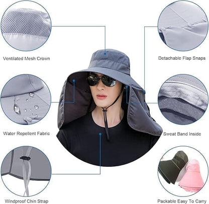Foldable Sun Hat with Neck Protection UV Protection Fishing and Hiking Cap, Dark Gray V1188-MS-325-2001