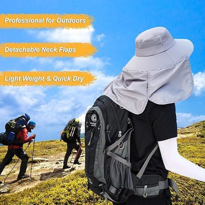 Foldable Sun Hat with Neck Protection UV Protection Fishing and Hiking Cap, Dark Gray V1188-MS-325-2001