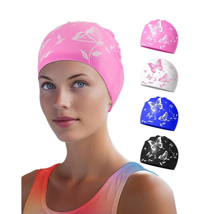 Waterproof Silicone Swimming Cap Non-Slip Elastic Comfortable for Adults, Pink, Compatible with Oral-B V1188-MS-325-2003