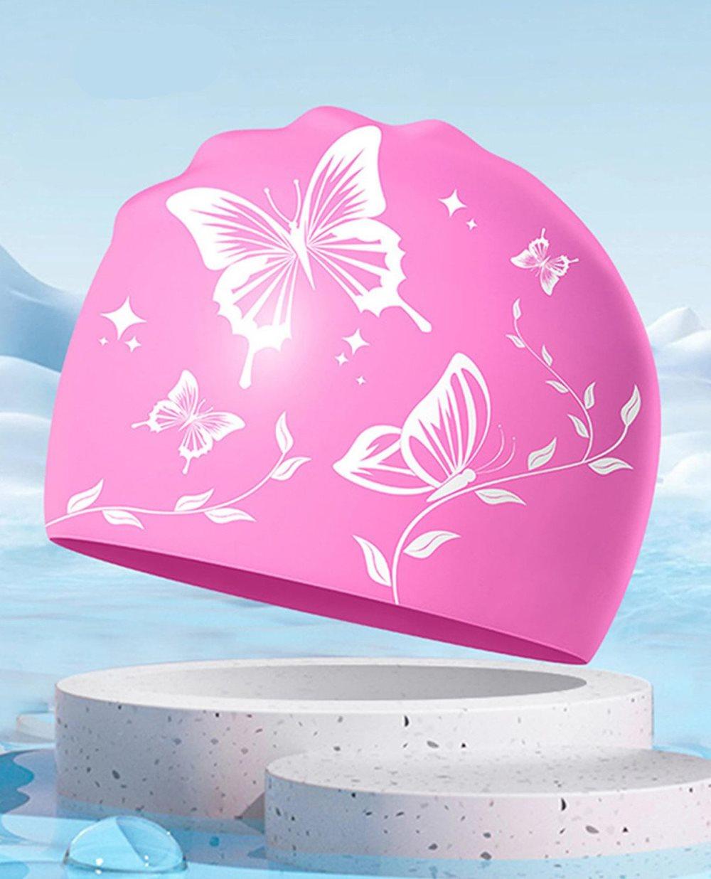 Waterproof Silicone Swimming Cap Non-Slip Elastic Comfortable for Adults, Pink, Compatible with Oral-B V1188-MS-325-2003