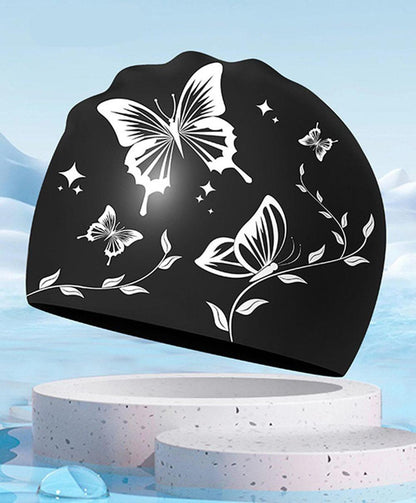 1 Waterproof Silicone Swimming Cap Non-Slip Elastic Comfortable for Adults, One Size, Black V1188-MS-325-2004