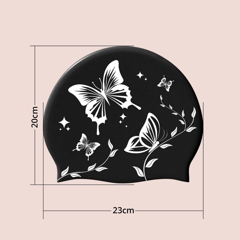 1 Waterproof Silicone Swimming Cap Non-Slip Elastic Comfortable for Adults, One Size, Black V1188-MS-325-2004