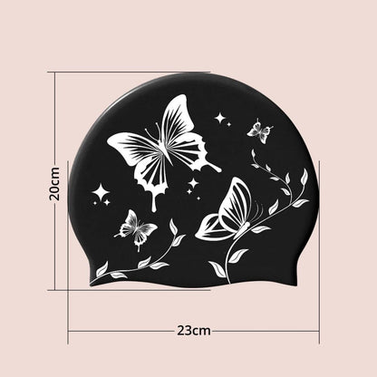 1 Waterproof Silicone Swimming Cap Non-Slip Elastic Comfortable for Adults, One Size, Black V1188-MS-325-2004