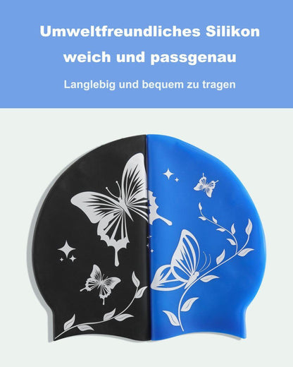 1 Waterproof Silicone Swimming Cap Non-Slip Elastic Comfortable for Adults, One Size, Black V1188-MS-325-2004