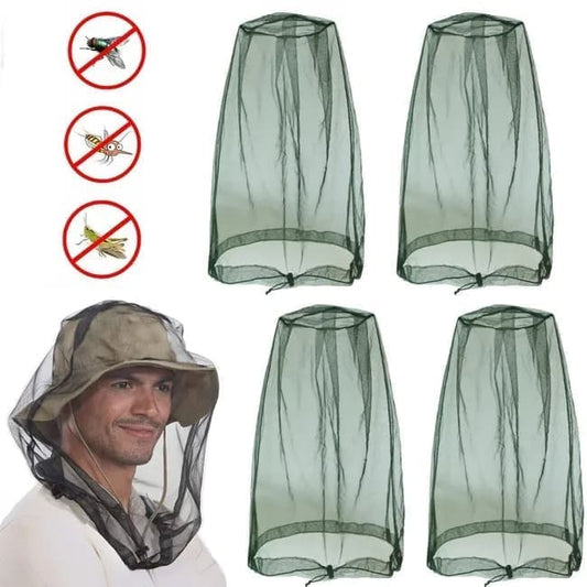 4 pcs Mosquito Net for Hat, Dark Green, Waterproof Adjustable Ultra-fine with Storage Bag, for Fishing Hiking V1188-MS-325-2006