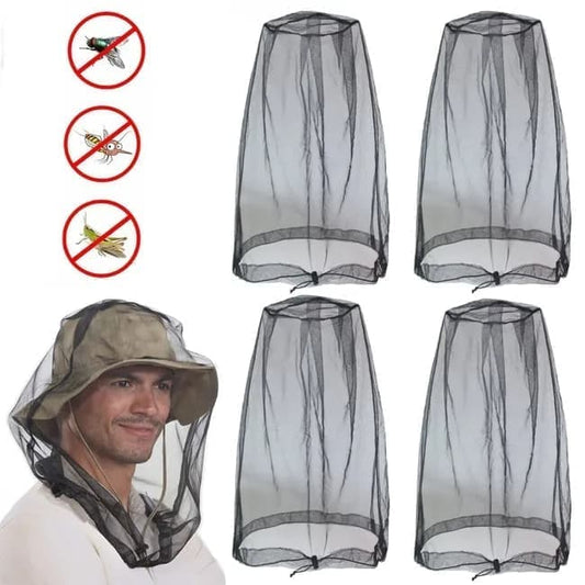 4 pcs Mosquito Net for Hat, Black, Waterproof Adjustable Ultra-fine with Storage Bag, for Fishing Hiking V1188-MS-325-2007