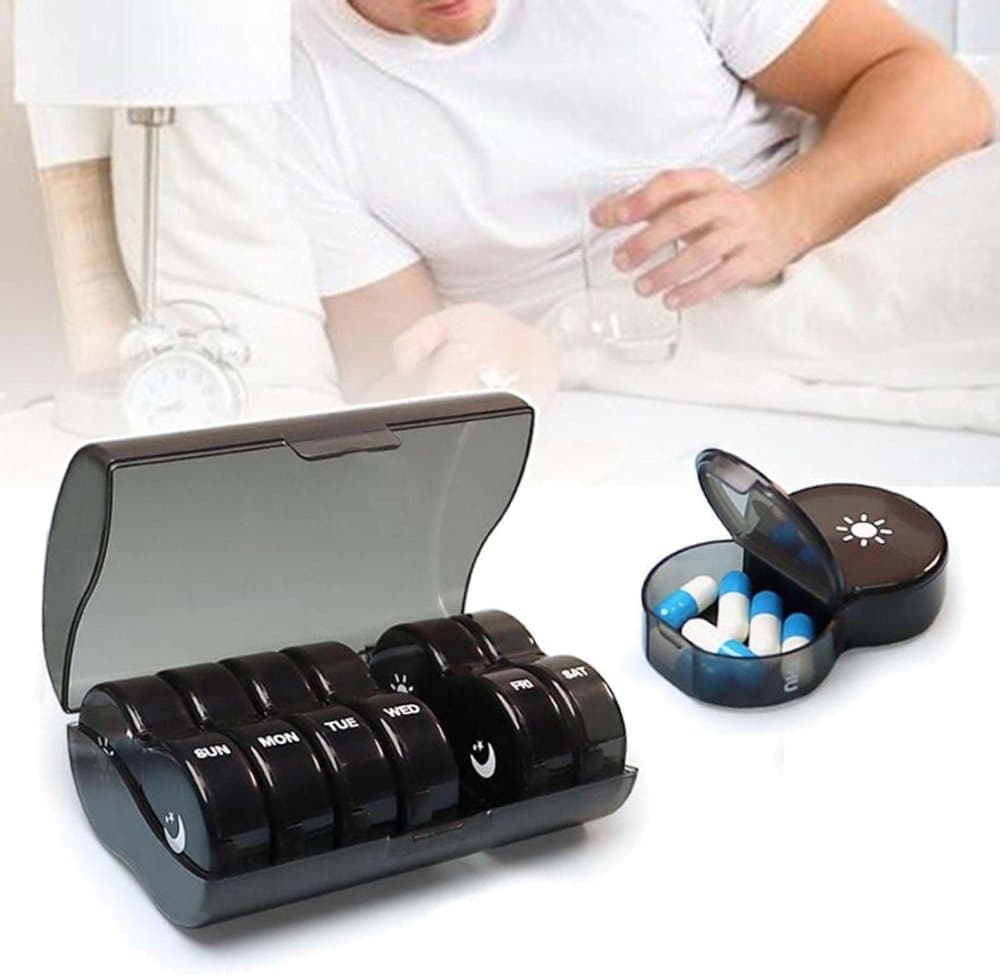 7-Day Round Medicine Dosett Storage with 7 Compartments, compatible with Oral-B, Black V1188-MS-325-2019