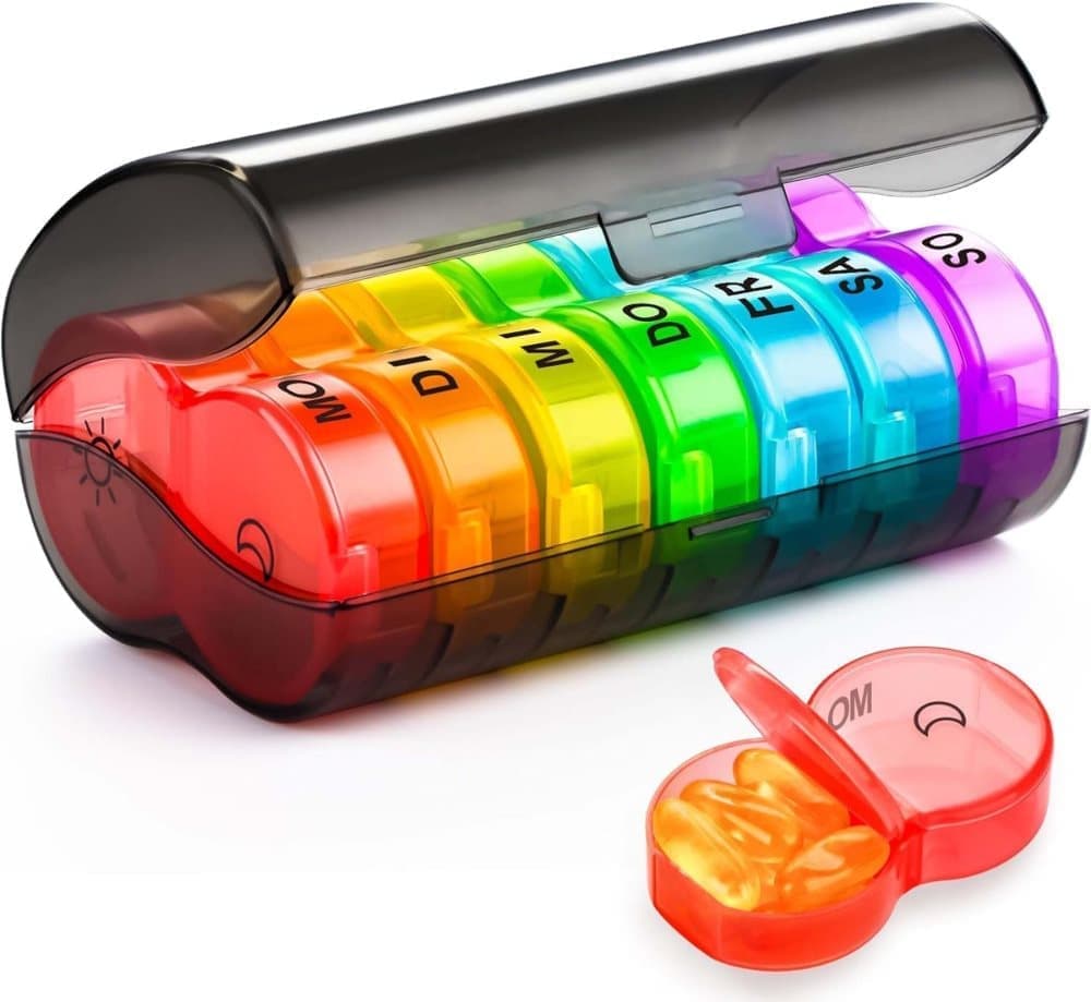 7-Day Round Medicine Dosett Pill Organizer, 1 Count, Gray, 7 compartments V1188-MS-325-2020