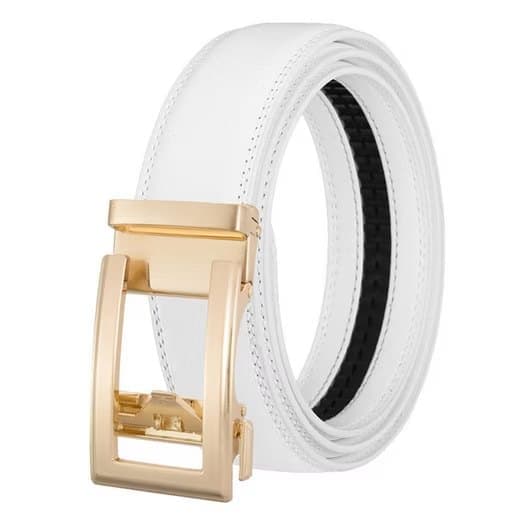 White Unisex Leather Belt with Adjustable Buckle, 115/125 cm V1188-MS-325-2033