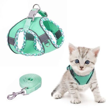 Adjustable Pet Harness with Reflector and Leash for Cat and Dog, Soft Comfortable Vest Design Anti-Escape, M, V1188-MS-325-2054