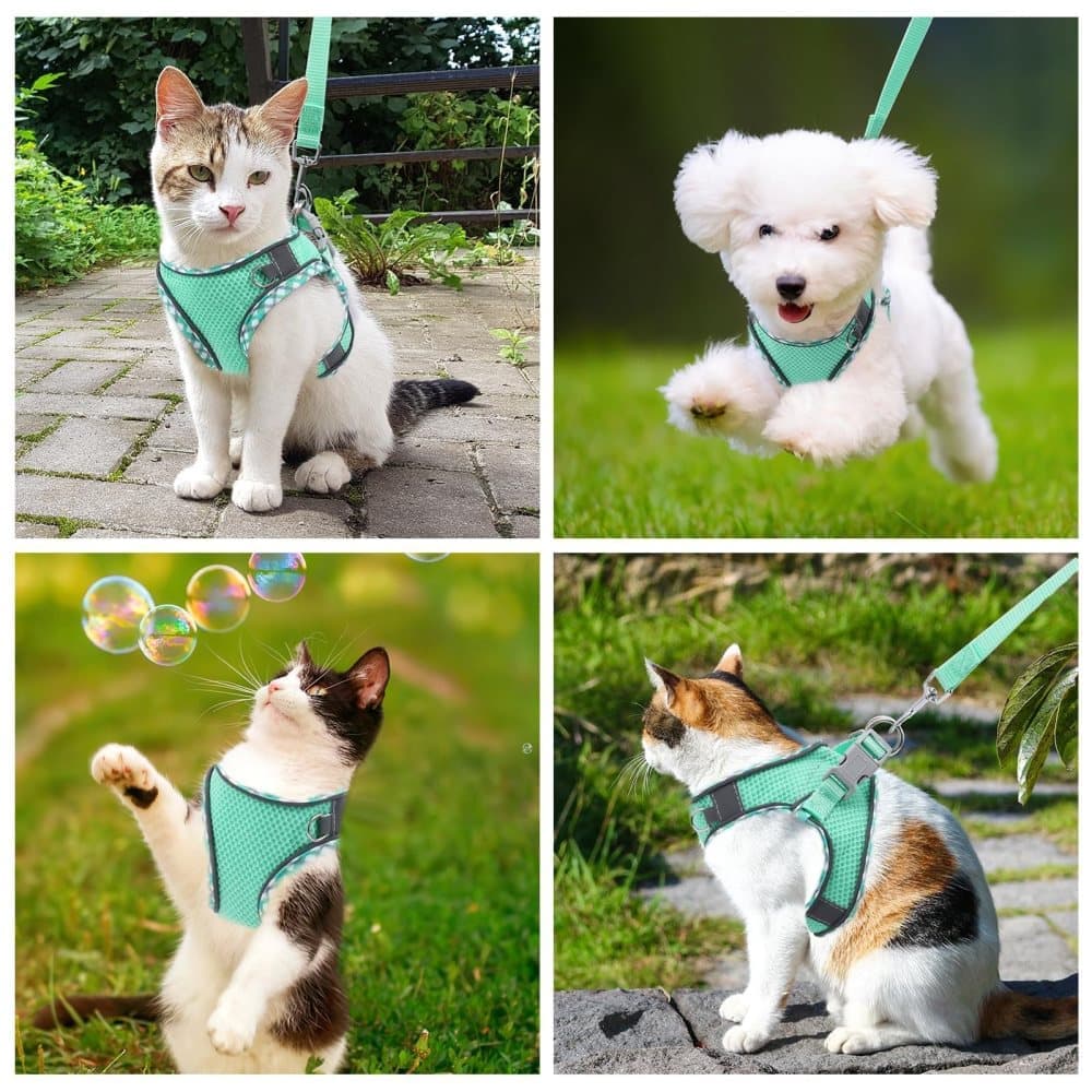 Adjustable Pet Harness with Reflector and Leash for Cat and Dog, Soft Comfortable Vest Design Anti-Escape, M, V1188-MS-325-2054