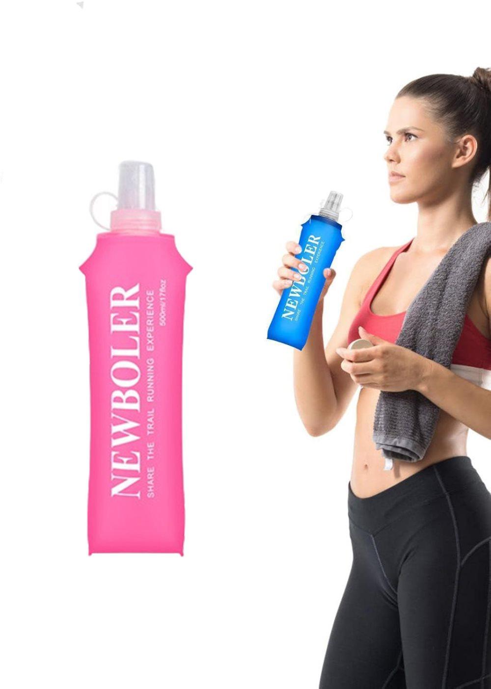 150ml 250ml 500ml Foldable Water Bottle BPA-Free Soft Bottle for Marathons Camping Hiking, 500ML, Dark Pink V1188-MS-325-2065