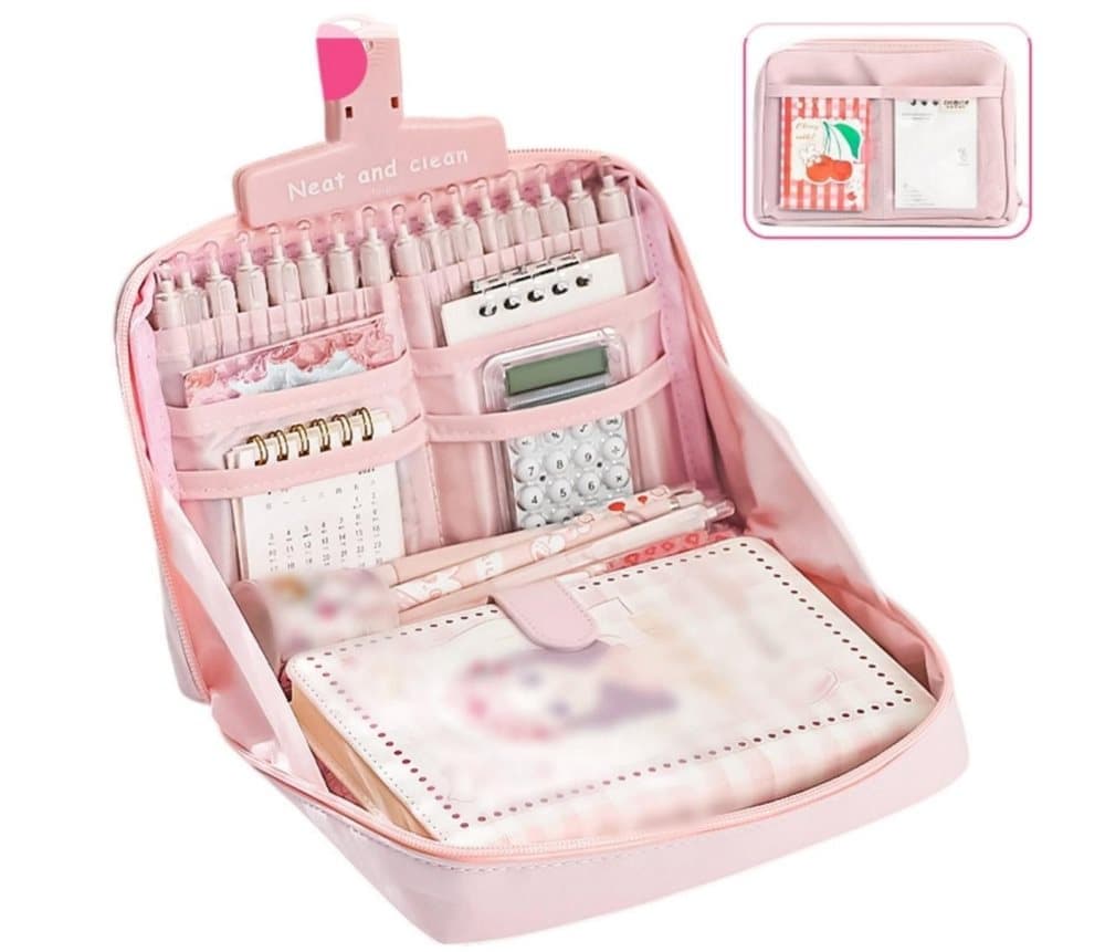 Large Capacity Pencil Case with Compartments and Zipper for School Office Travel, Pink V1188-MS-325-2081