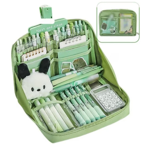 Green Large Capacity Pencil Case with Compartments and Zipper, Multifunctional Travel Pencil Box for School V1188-MS-325-2084