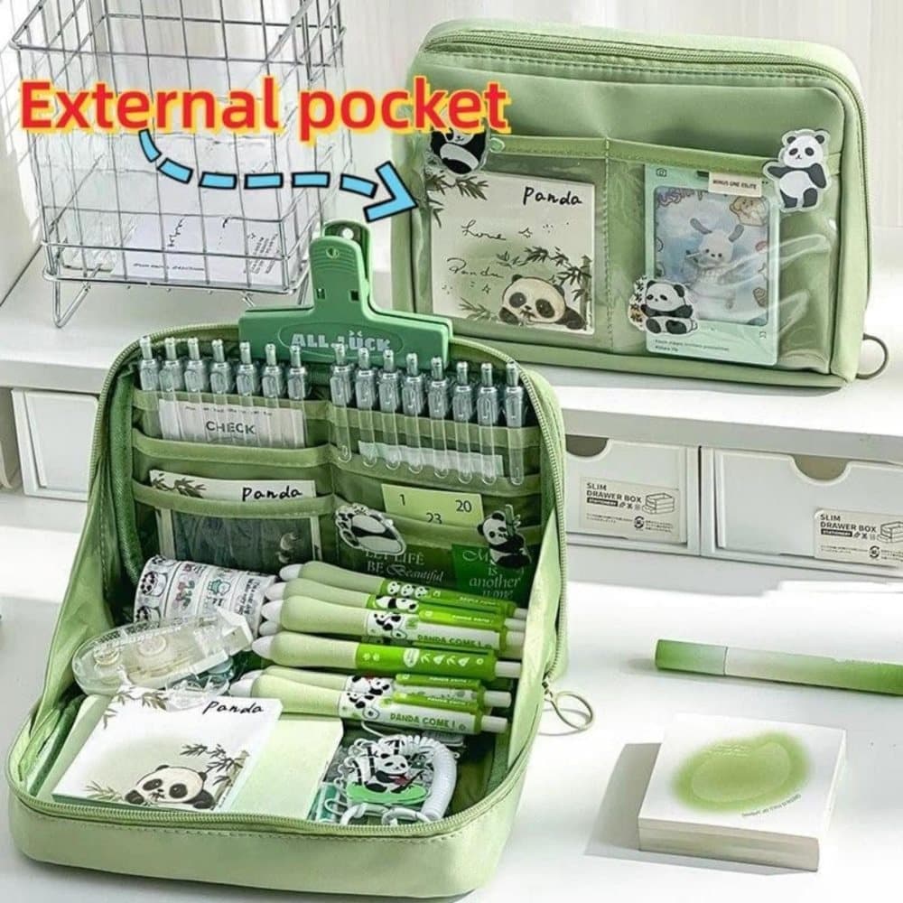 Green Large Capacity Pencil Case with Compartments and Zipper, Multifunctional Travel Pencil Box for School V1188-MS-325-2084
