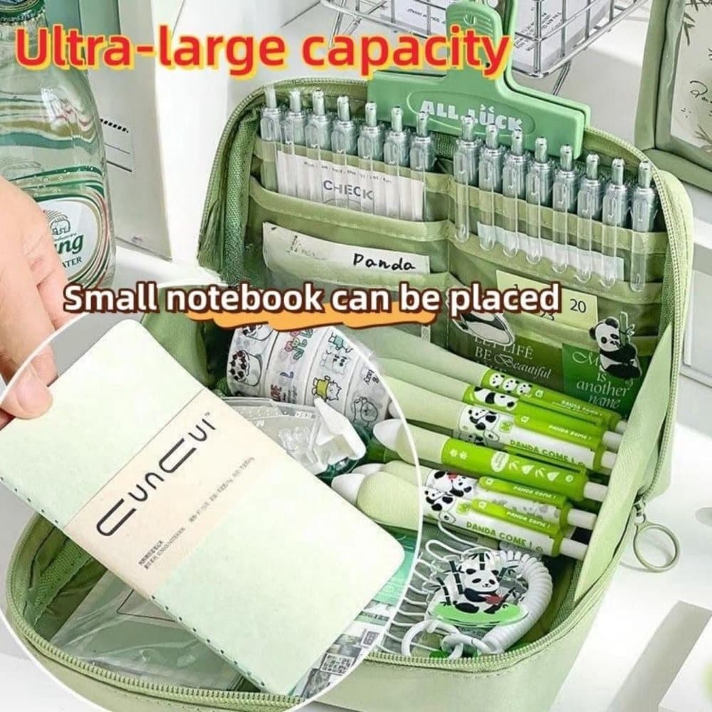 Green Large Capacity Pencil Case with Compartments and Zipper, Multifunctional Travel Pencil Box for School V1188-MS-325-2084