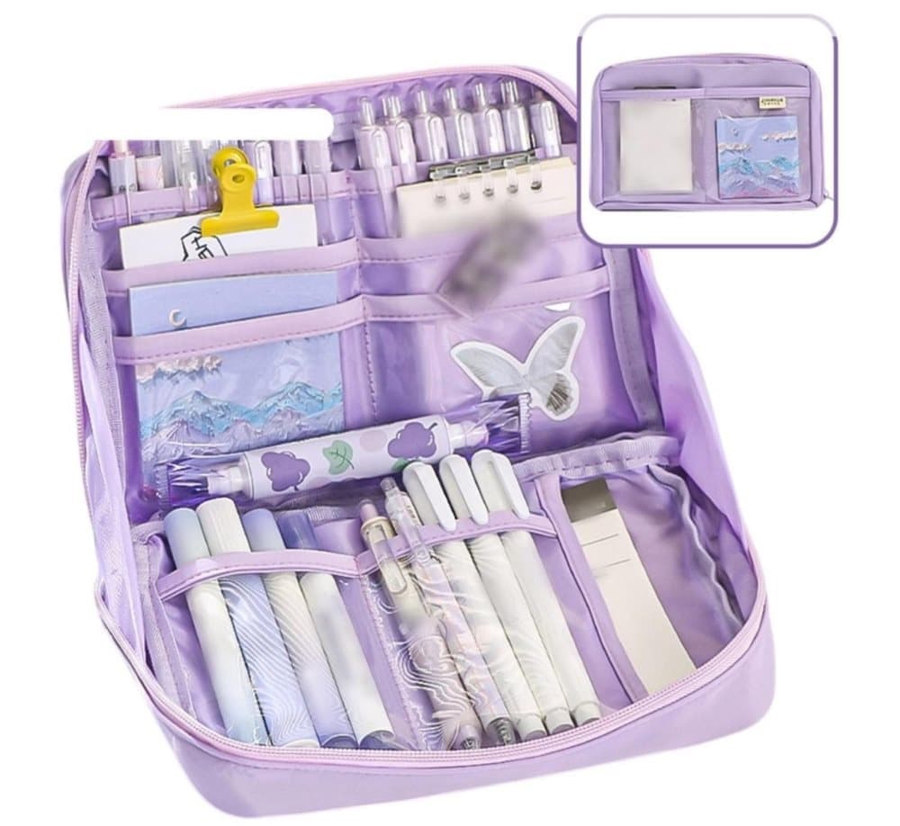 1 Pack Purple Large Capacity Stylish Pencil Case with Zipper for School and Office V1188-MS-325-2085
