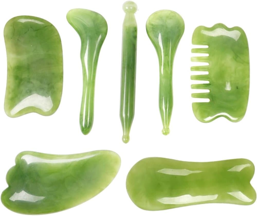 7-piece Gua Sha Set, Resin Facial and Body Massage Tool for Face Legs Back, Green V1188-MS-325-2094