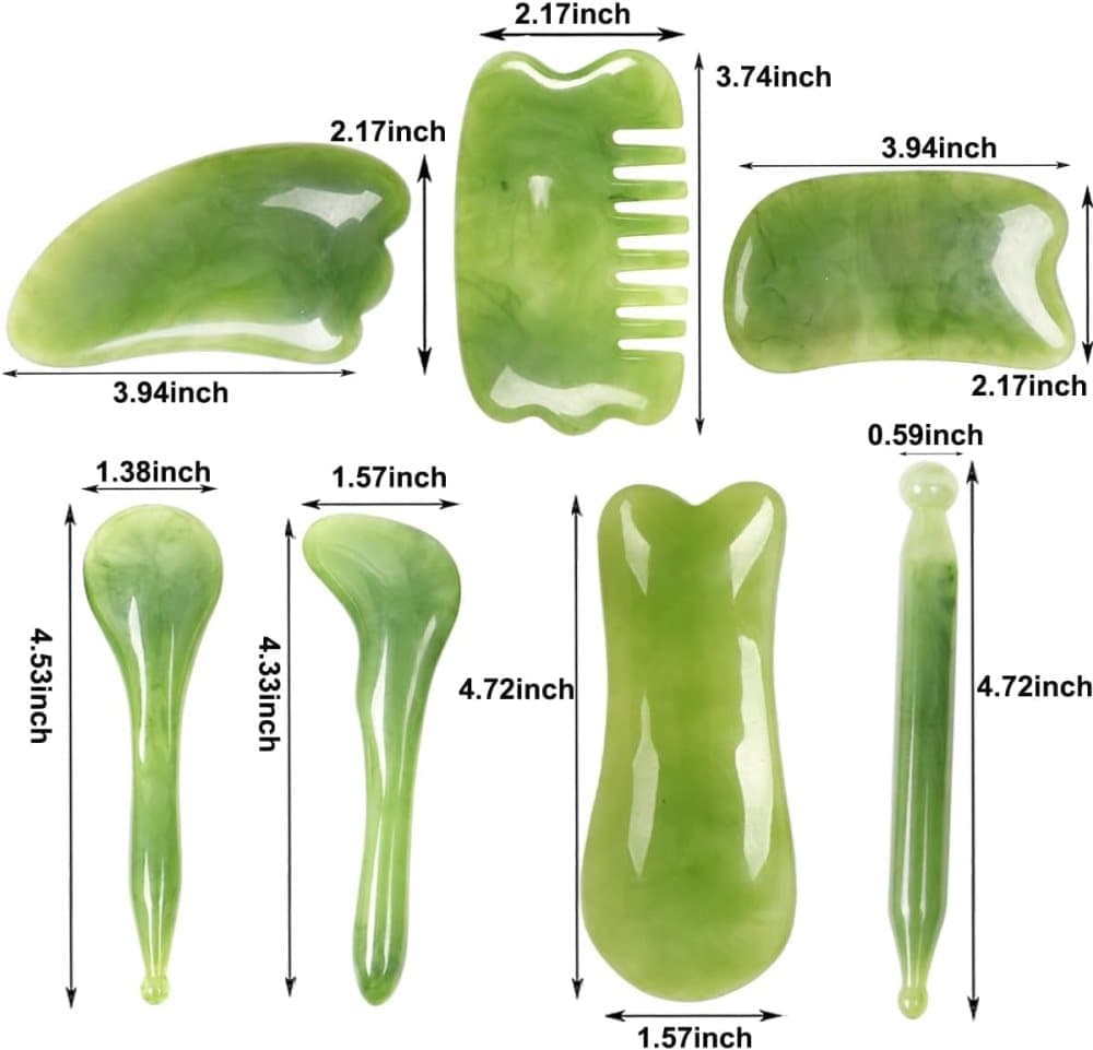 7-piece Gua Sha Set, Resin Facial and Body Massage Tool for Face Legs Back, Green V1188-MS-325-2094