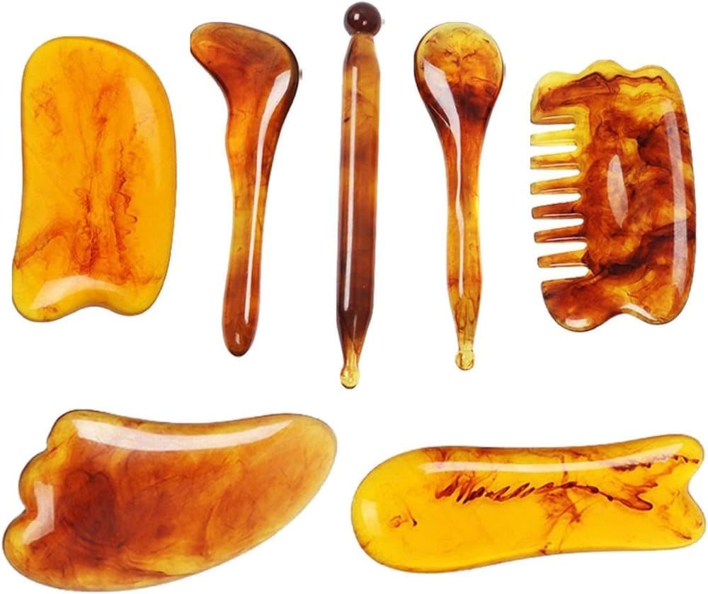 7-piece Gua Sha Set, Resin Facial and Body Massage Tool for Face Legs Back, Gold V1188-MS-325-2095