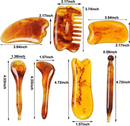 7-piece Gua Sha Set, Resin Facial and Body Massage Tool for Face Legs Back, Gold V1188-MS-325-2095