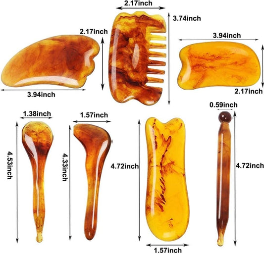 7-piece Gua Sha Set, Resin Facial and Body Massage Tool for Face Legs Back, Gold V1188-MS-325-2095
