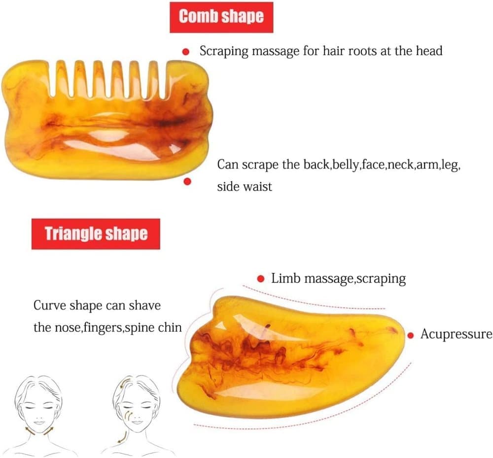 7-piece Gua Sha Set, Resin Facial and Body Massage Tool for Face Legs Back, Gold V1188-MS-325-2095