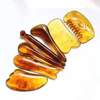 7-piece Gua Sha Set, Resin Facial and Body Massage Tool for Face Legs Back, Gold V1188-MS-325-2095