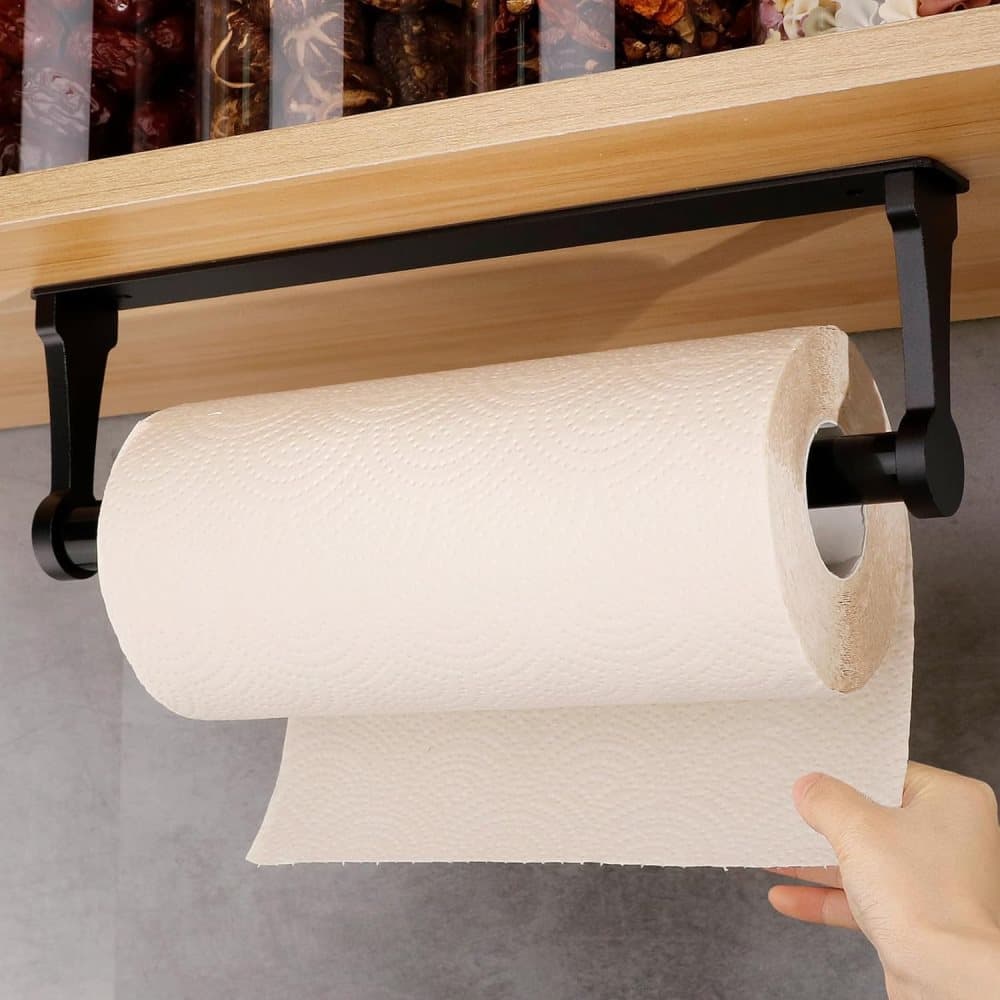 Aluminum Self-Adhesive Paper Towel Holder, No Drilling Required, Black, 32.5x9.8cm V1188-MS-325-2099