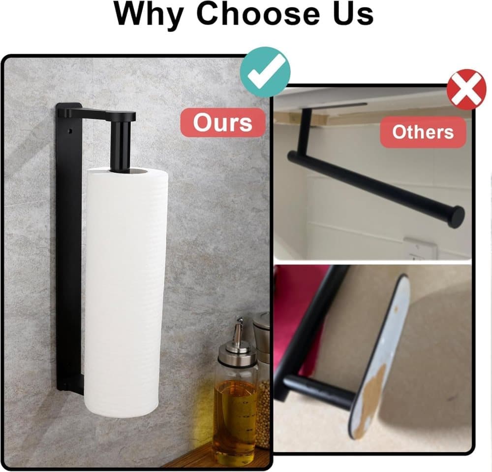 Aluminum Self-Adhesive Paper Towel Holder, No Drilling Required, Black, 32.5x9.8cm V1188-MS-325-2099