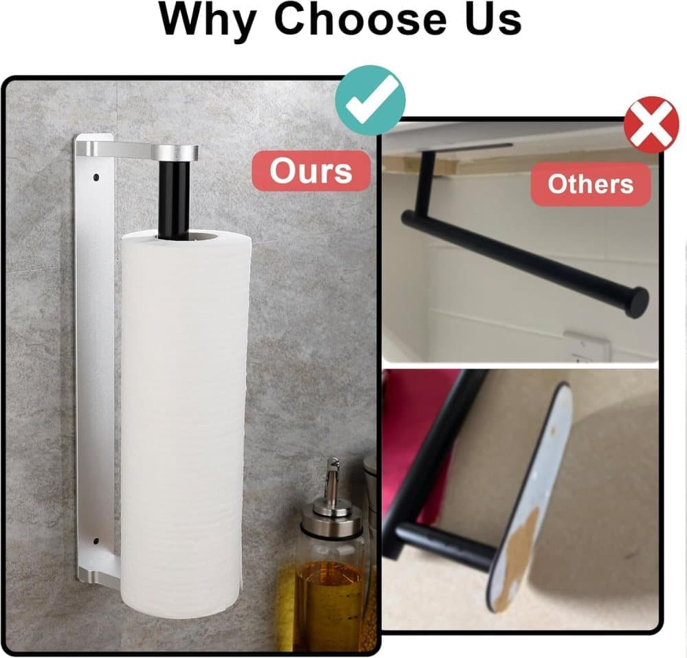 Aluminum Self-Adhesive Paper Towel Holder, No Drilling Required, Silver, 32.5x9.8cm V1188-MS-325-2100