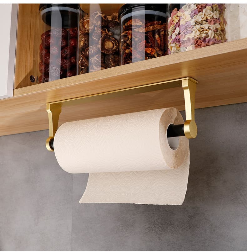 Self-Adhesive Paper Towel Holder for Kitchen & Bathroom, 32.5x9.8cm, No Drilling Required, Gold V1188-MS-325-2101