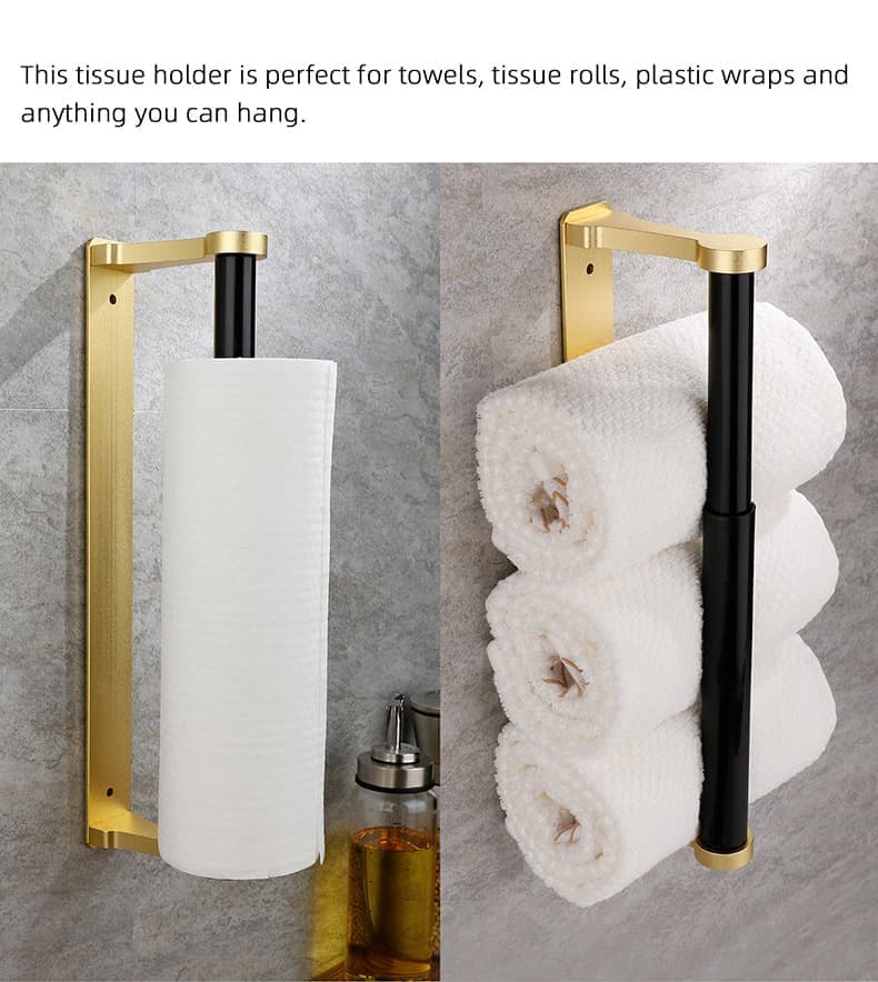 Self-Adhesive Paper Towel Holder for Kitchen & Bathroom, 32.5x9.8cm, No Drilling Required, Gold V1188-MS-325-2101