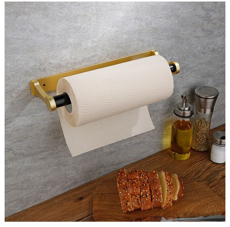 Self-Adhesive Paper Towel Holder for Kitchen & Bathroom, 32.5x9.8cm, No Drilling Required, Gold V1188-MS-325-2101